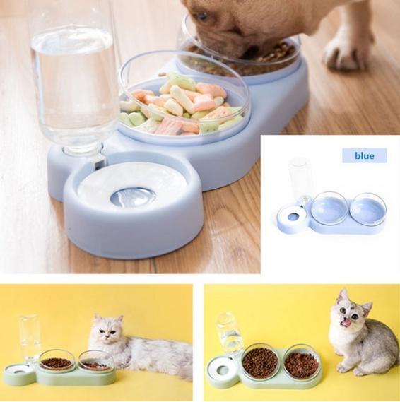 Pet Dogs Cats Double Bowls Food Water Feeder Container Dispenser for Dogs Cats Drinking Bowl