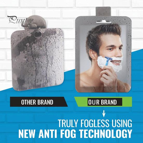 30x20CM Fogless Shower Mirror with Suction Cup Razor Holder Hook Anti-fog Men Shaving Makeup Mirror Shatterproof Frameless Bathroom Hanging Vanity