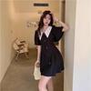 Plus Size French Retro Peter Pan Collar Waist-Slimming Summer Dress