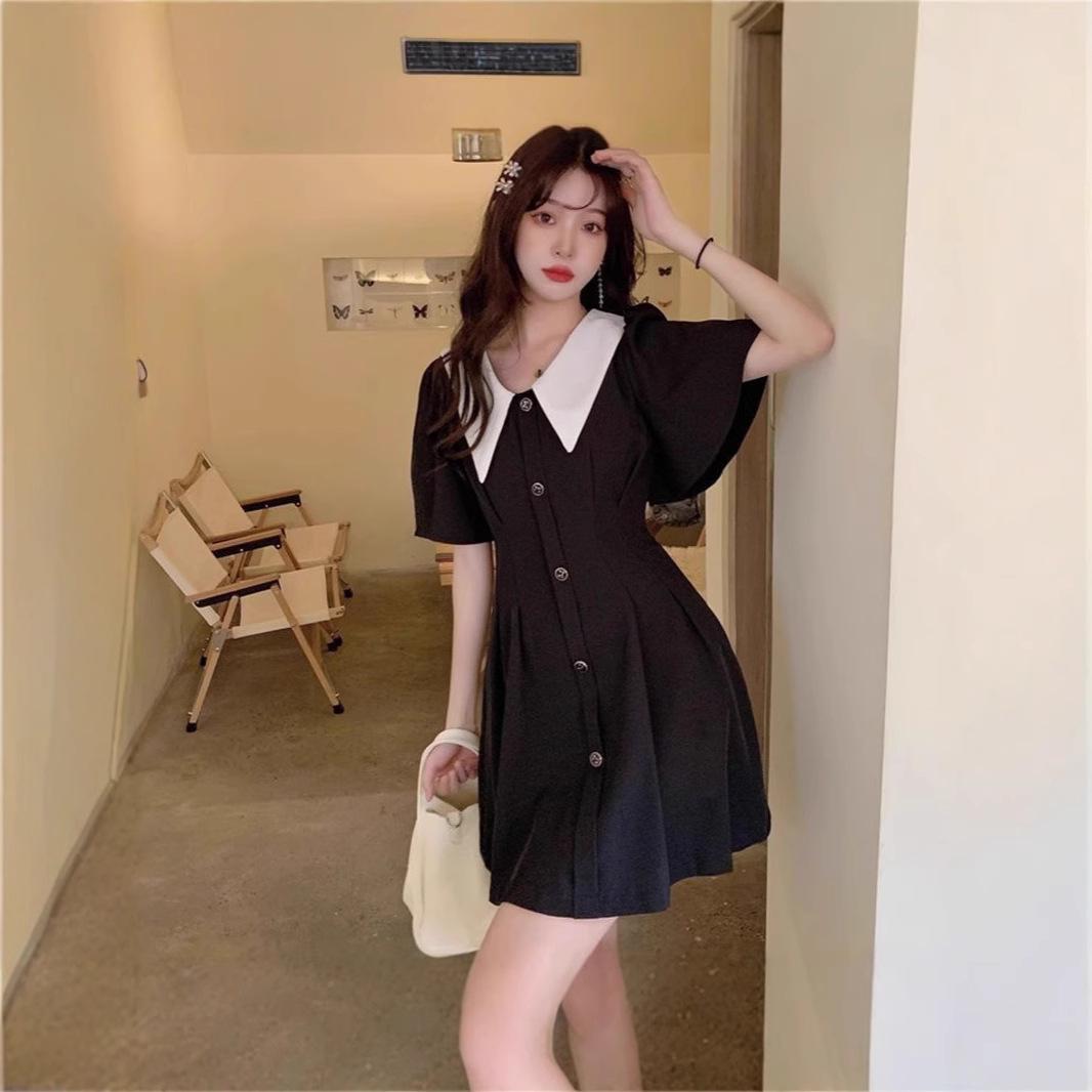 

Plus Size French Retro Peter Pan Collar Waist-Slimming Summer Dress M