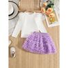 3-7Y Girls' Long-Sleeve T-Shirt + Skirt Children's Half-Skirt Spring/Fall Princess Tulle Skirt Long-Sleeve T-Shirt Puffy Skirt Set