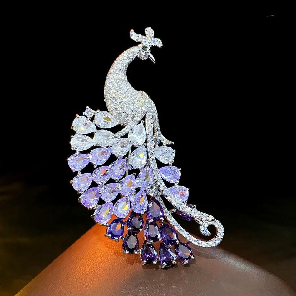 Gradual Purple Crystal Peacock Brooch - High-end, Personalized, Elegant and Luxurious Design Brooch