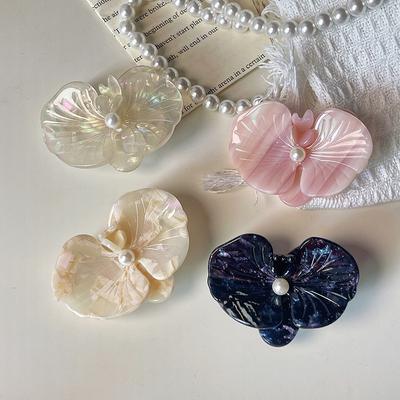 Épingle à cheveux Phalaenopsis rose bonbon Femmes nouveau ambiance photo fleur pince bec de canard printemps/été pince latérale accessoires pour cheveux