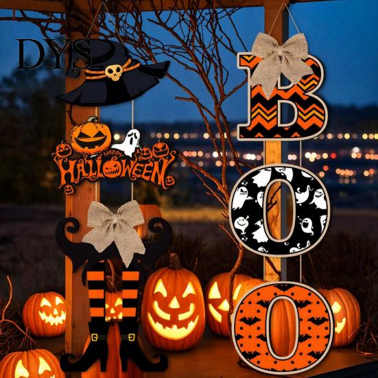 Unique Haunted House Ornaments 2 Pcs Halloween Sign Decoration, Boo Witch Leg Hat Hanging Wooden Creative Festival Scene Setters Wall Sign,