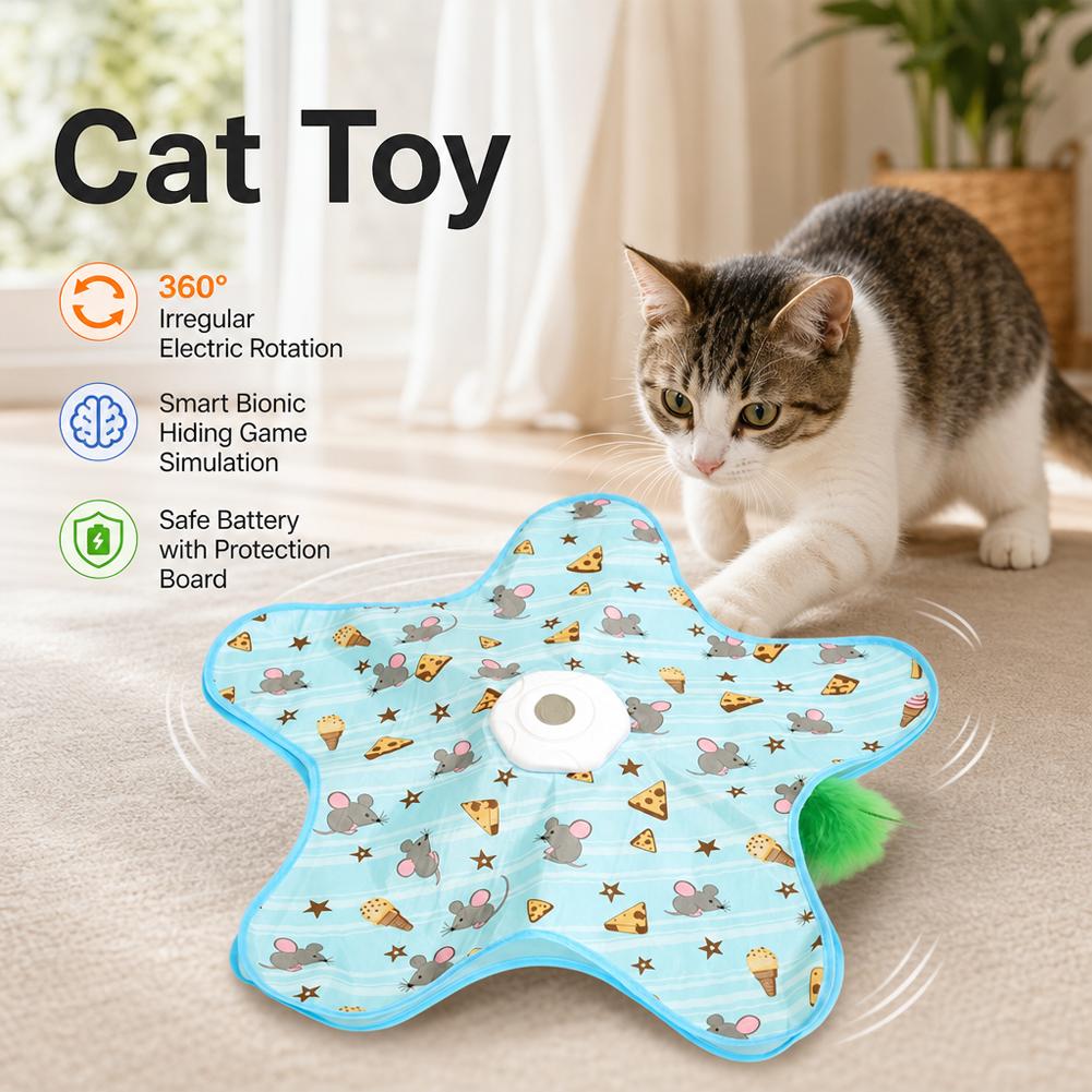 Cat Enrichment Toy, Usb Rechargeable Automatic Hide And Seek Motion-Activated Cat Toy With Moving Feather Interactive Cat Toy