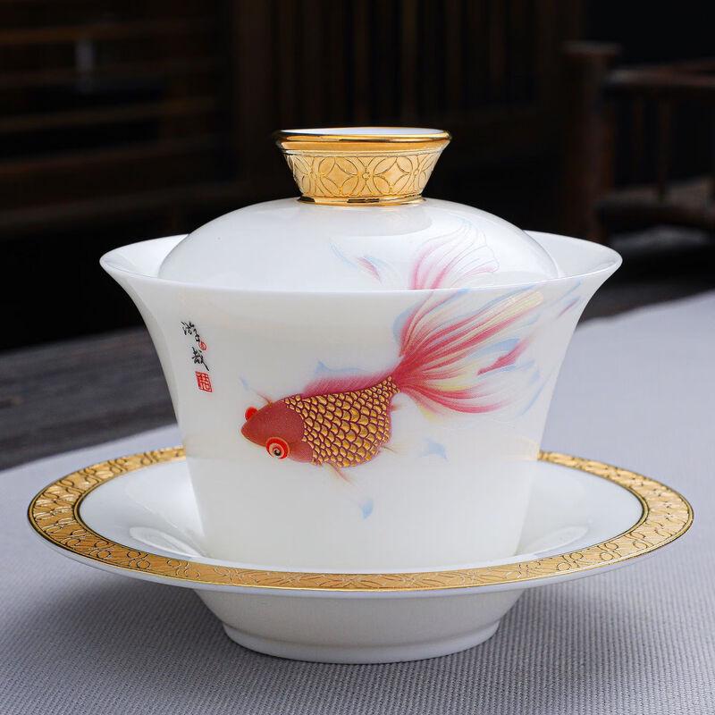 Chaxun Stacked Gold White Porcelain Gaiwan Tea Cup