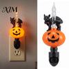 Decorative Night Lamp Black Cat Pumpkin Light for Halloween, LED Light-up Glowing Ambient Plug-in Lamp, Holiday Party Decor Warm Glow