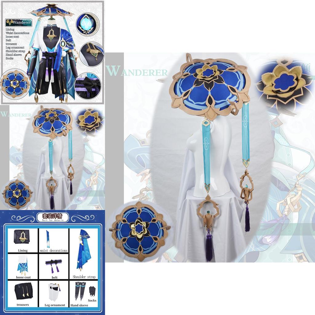 Wunderschöner Genshin Impact Kunikuzushi-Wanderer Barde Cosplay Bambushut Erwachsenenkostüm