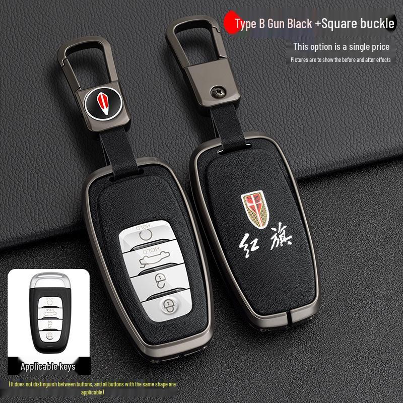 High-End Metal Key Case for Hongqi H9/H5/H7/HS7 - Full Wrap with Buckle Button for 21 Models