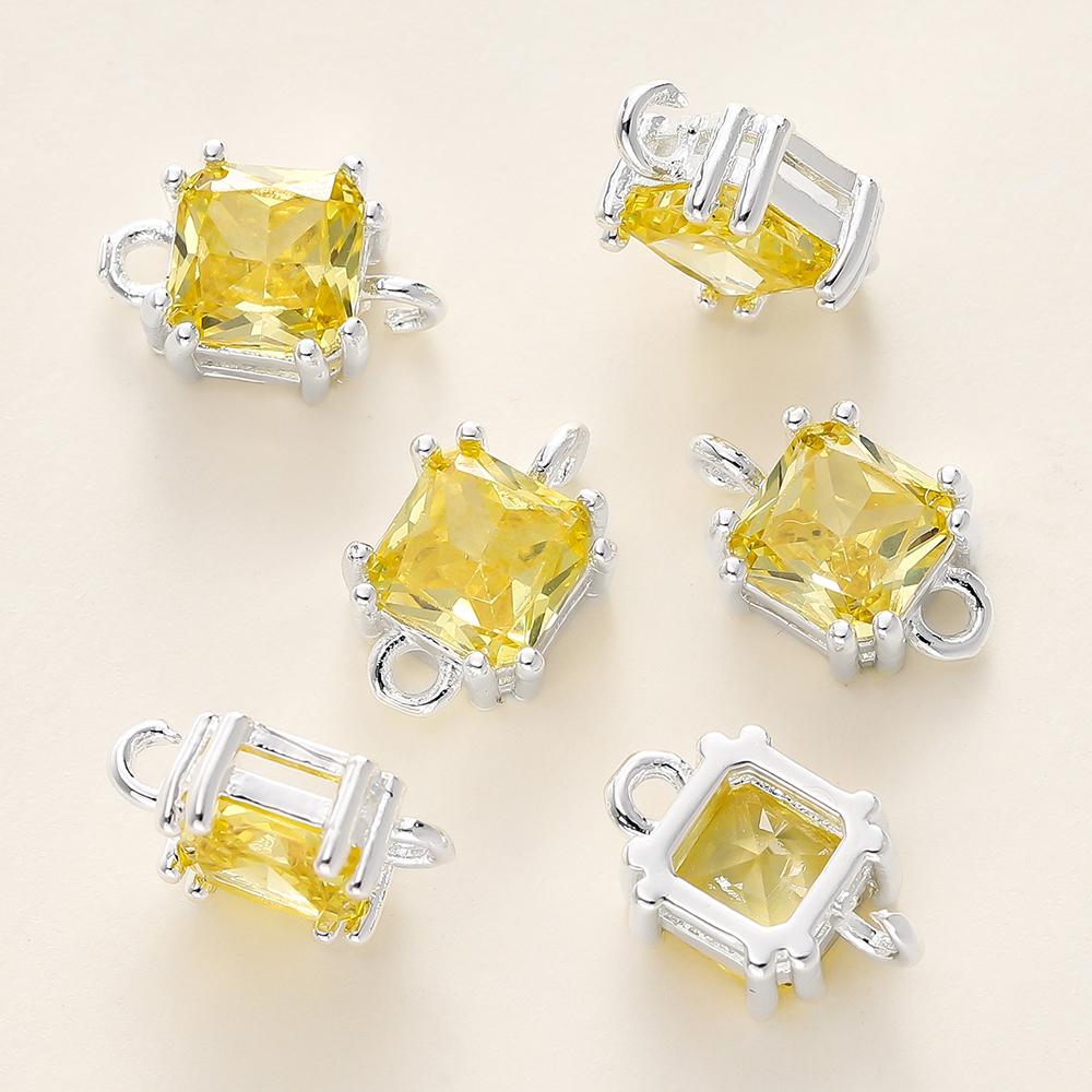 4/6Pcs 14/18K Gold Color Plated Zircon Single Hole Love Heart Double Hole Square Pendants For DIY Jewelry Making Findings