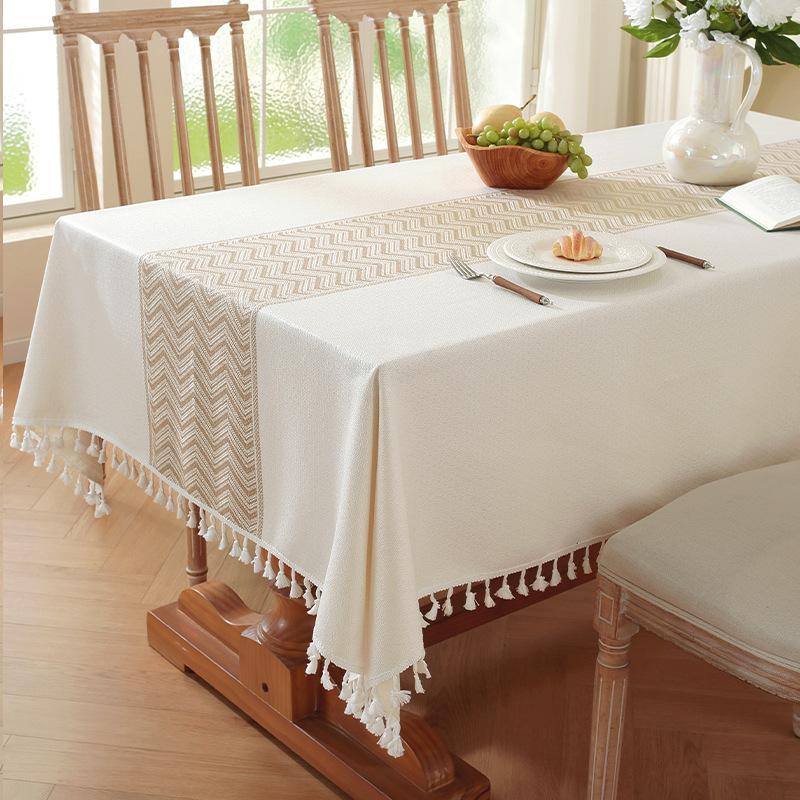 Nordic Light Luxury Tablecloth Imitation Cotton And Linen Fringed Long Dining Table Cloth Coffee Table Christmas Dust Tablecloth Mat