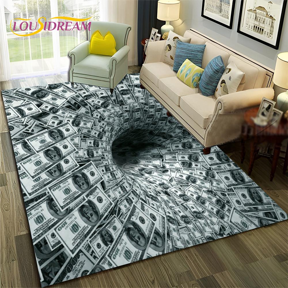 3D Dollar Euro Money  Rich Pattern Carpet Rug for Home Living Room Bedroom Sofa Doormat Decor,Child Area Rug Non-slip Floor Mat