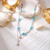 Bohemian Summer Double Layered Necklace for Women Blue Irregular Stone Beaded Starfish Pendant Choker Vacation Jewelry Gifts