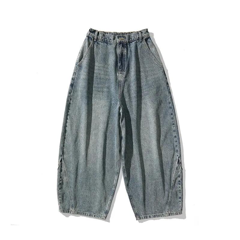 2025 Autumn Men Black Denim Pants Men Vintage Elastic Waist Jeans Male Hip Hop Wide Leg Pants Man Solid Color Baggy Trousers