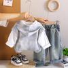 Boys' Hooded Sweatshirt Set, Fashionable Letter Long Sleeved Top for Spring and Autumn, Casual Jeans, Children's Three Piece Set