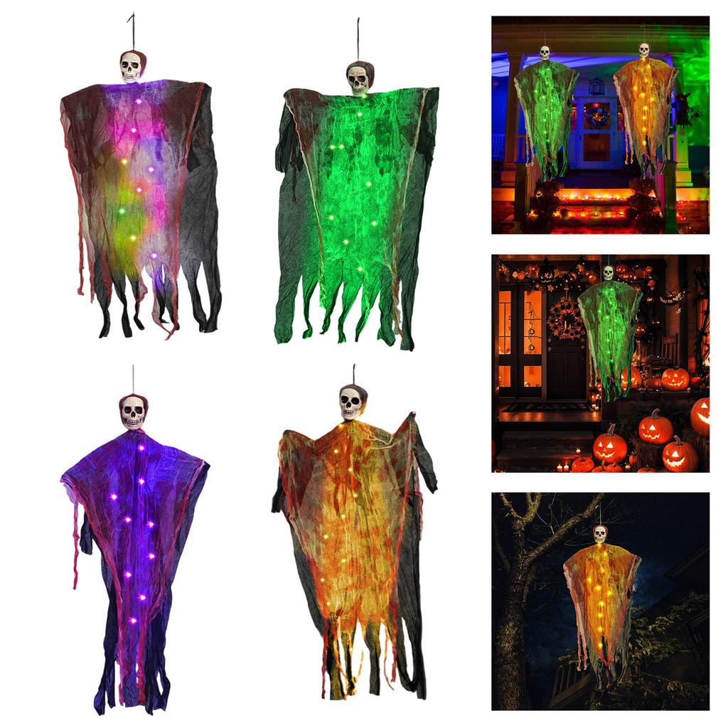 Glowing Ghostly Skeleton Hanging Decoration With LED Light Halloween Ceiling Decoration For Garden Yard Outdoor Indoor