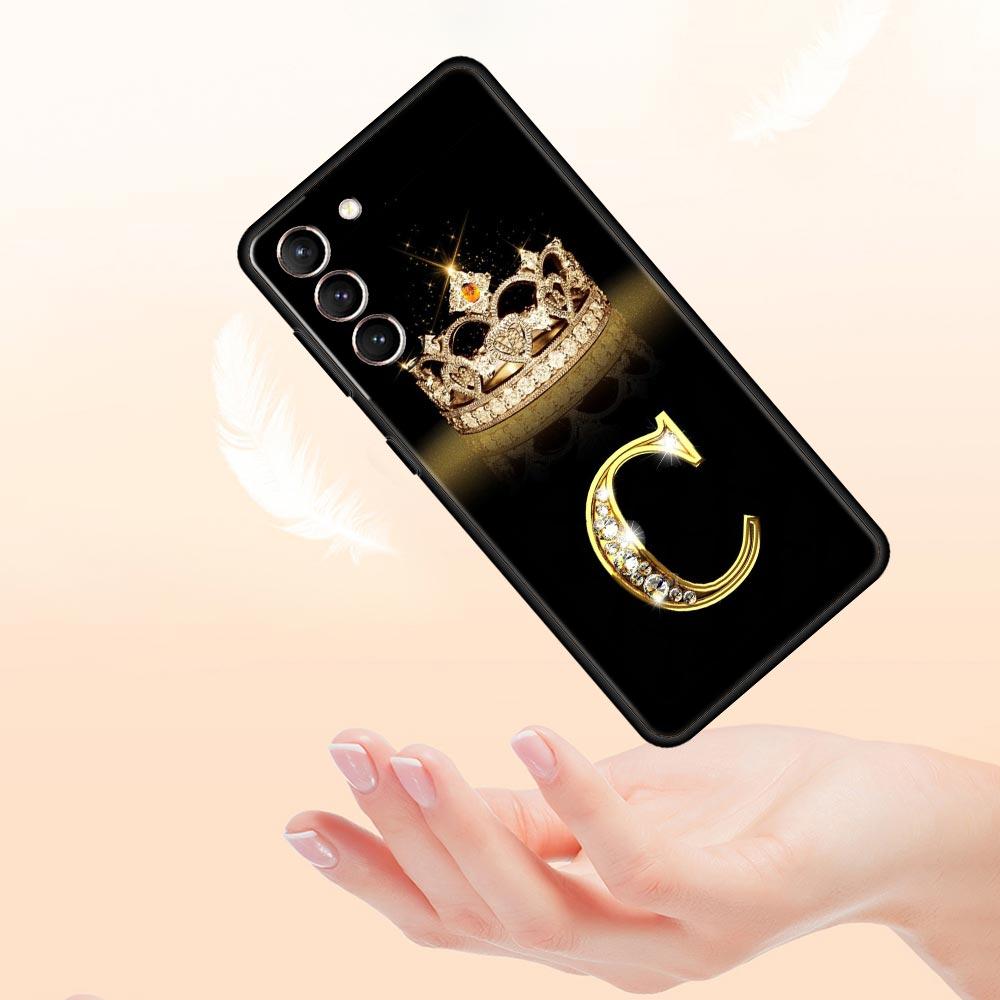 Fashion Diamond Crown Letter A Soft Phone Case For Samsung Galaxy S23 S24 S22 S21 S20 FE Ultra 5G S10 S10E S9 S8 Plus Cover