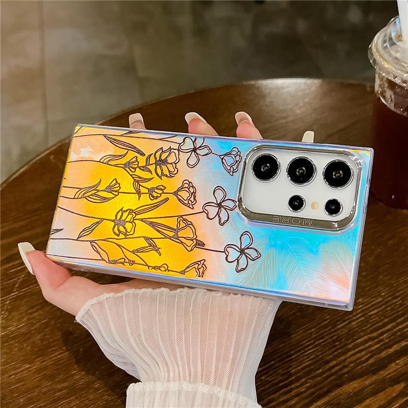 Kunst Blume Bling Raser Beschichtung Telefon Fall für Samsung S24 A55 A35 A25 A15 A54 A14 A34 S23 FE S22 Ultra Floral Abdeckung