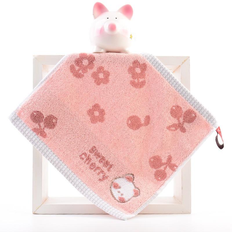 1Pcs 25x25cm Portable Absorbent Soft Cotton Cartoon Animal Small Square Face Hand Towel With Loop