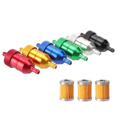8mm Petrol Gas Fuel Filter Cleaner CNC + 3Pcs Replace Fuel Filter Element For Motorcycle Scooter Pit Dirt Bike ATV Quad Buggy