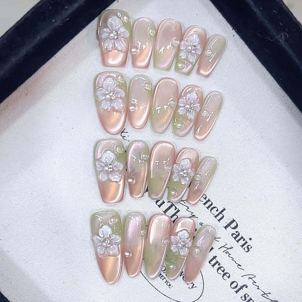 Pure Hand-kneaded New Spring Flower Three-dimensional Five-petal Flower Light Metering Cat Eye Temperament Nail Sticker