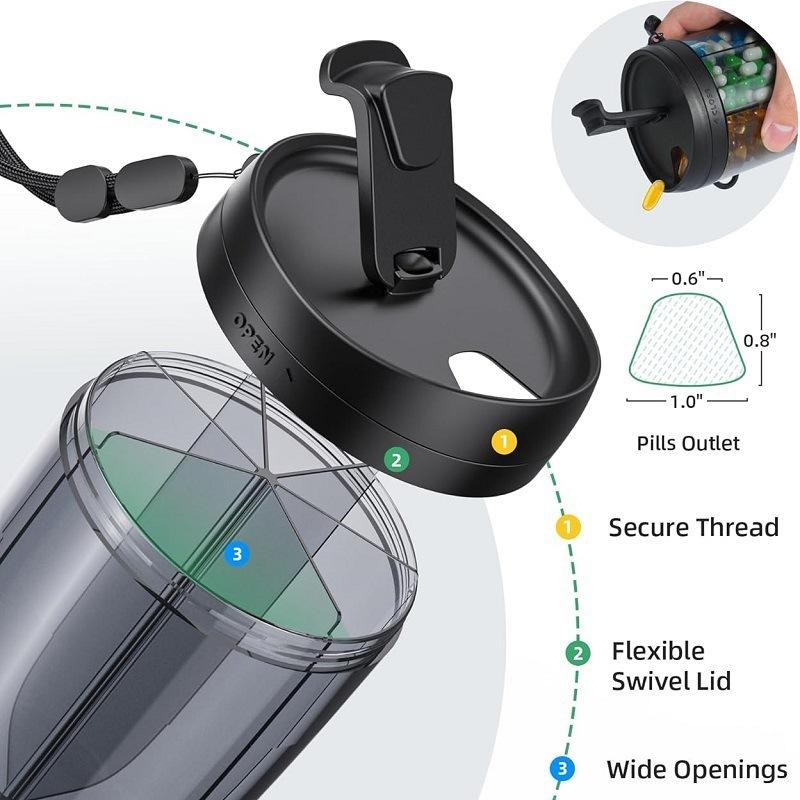 7 Grids Large Pill Cup Bottle Organizer Supplement Organizer for Holding 7 Various Vitamins Travel Pill Case Box Straw Container