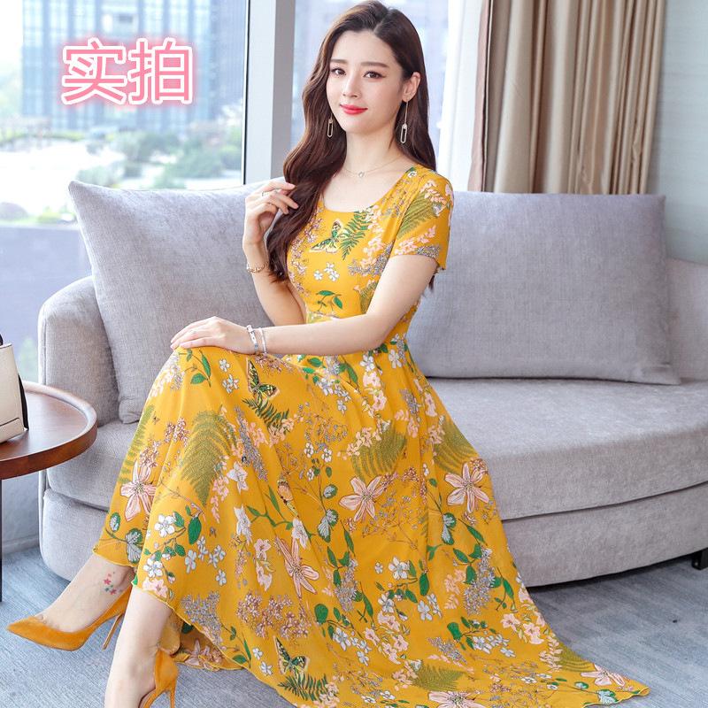Summer Printed Short-sleeved Dress Foreign Style New Early Autumn Women's Clothing Temperament Popular Mother Slim Skirt