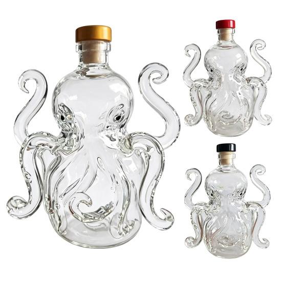 Oktopus Whiskey Flasche, Lustiger 3D Glas Tier Karaffe, 320ml Einzigartiger Alkohol Spender für Hausbar Dekoration, Neuheits Geschenk für Männer Papa Ehemann