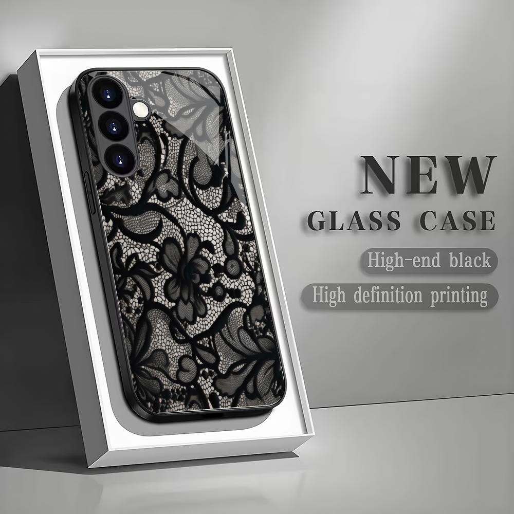 Custodia per telefono in vetro temperato con motivo in pizzo adatta per Samsung Galaxy S26 S25 S24 S23 S22 S21 S20 FE/Ultra/Plus antiurto