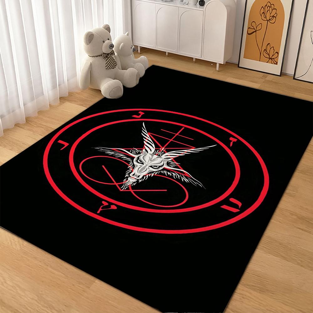 Dark Gothic Pentacle Ruby Accents Patterned Rug Nonslip Thick Carpet For Living Room Bedroom Hallway Home Decor Birthday Gift