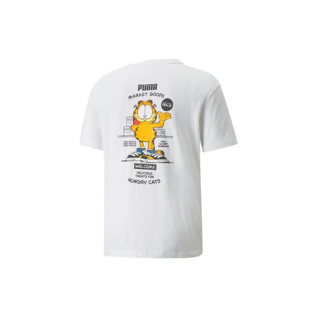 Puma Garfield Cartoon Logo Print Short Sleeve T-Shirt Men Tops White 534433-02