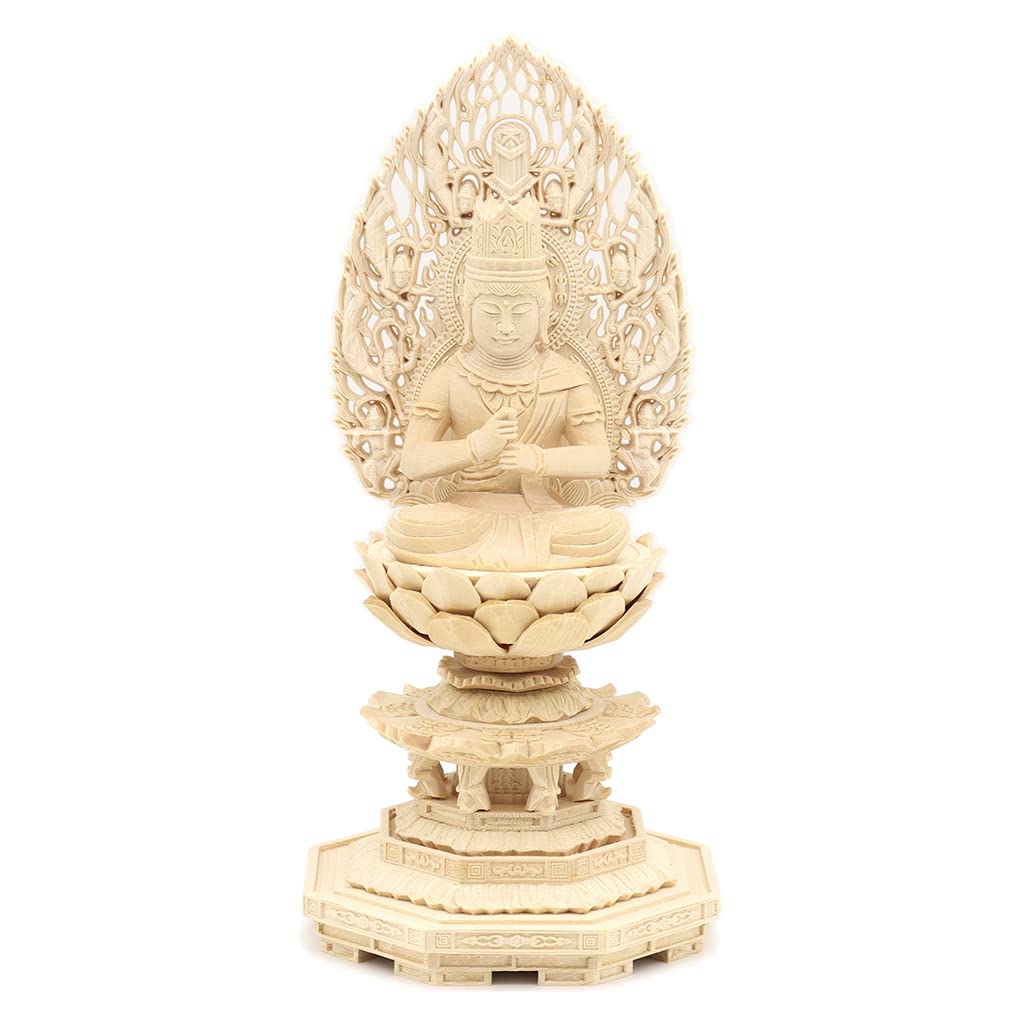 

Статуя Будды Курита Бренд Dainichi Nyorai Сидящая статуя из кипарисового дерева Высококачественная резьба по дереву Hiten Halo Восьмиугольная основа 5541 [Татхагата]