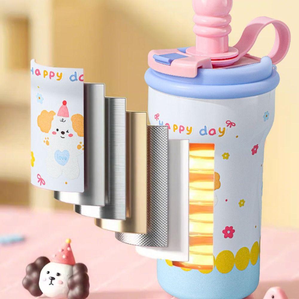 Cute 600ml Vacuum Cup 316 Ceramic Stainless Steel Insulated Cup Cartoon Large Capacity Water Mug