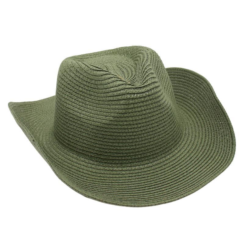 Adjustable Lightweight Wide Brim Solid Woven Panama Curled Straw Western Cowboy Visor Sun Hat With Accessories for Seaside Beach