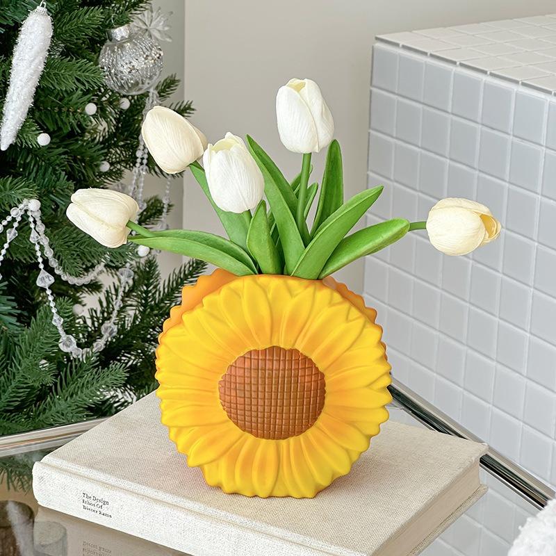 Resin Sunflower Vase Desktop Ornament Home Decor Garden Decoration