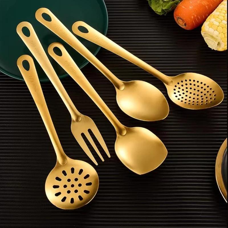 Stainless Steel Kitchen Set Household Ideas Utensil Cooking Spatula Korean Golden Soup SpoonHot Pot Spoon Wholesale