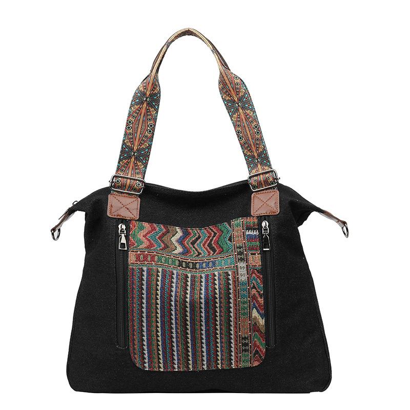 

Новая водонепроницаемая сумка через плечо из холста - просторная винтажная женская сумка большой емкости в стиле ретро с этническими узорами светло-синий