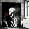 Red Rose Art Skull Shower Curtain Washable Dirt-Resistant Shower Head Waterproof Polyester Bath Curtain For Home Decor