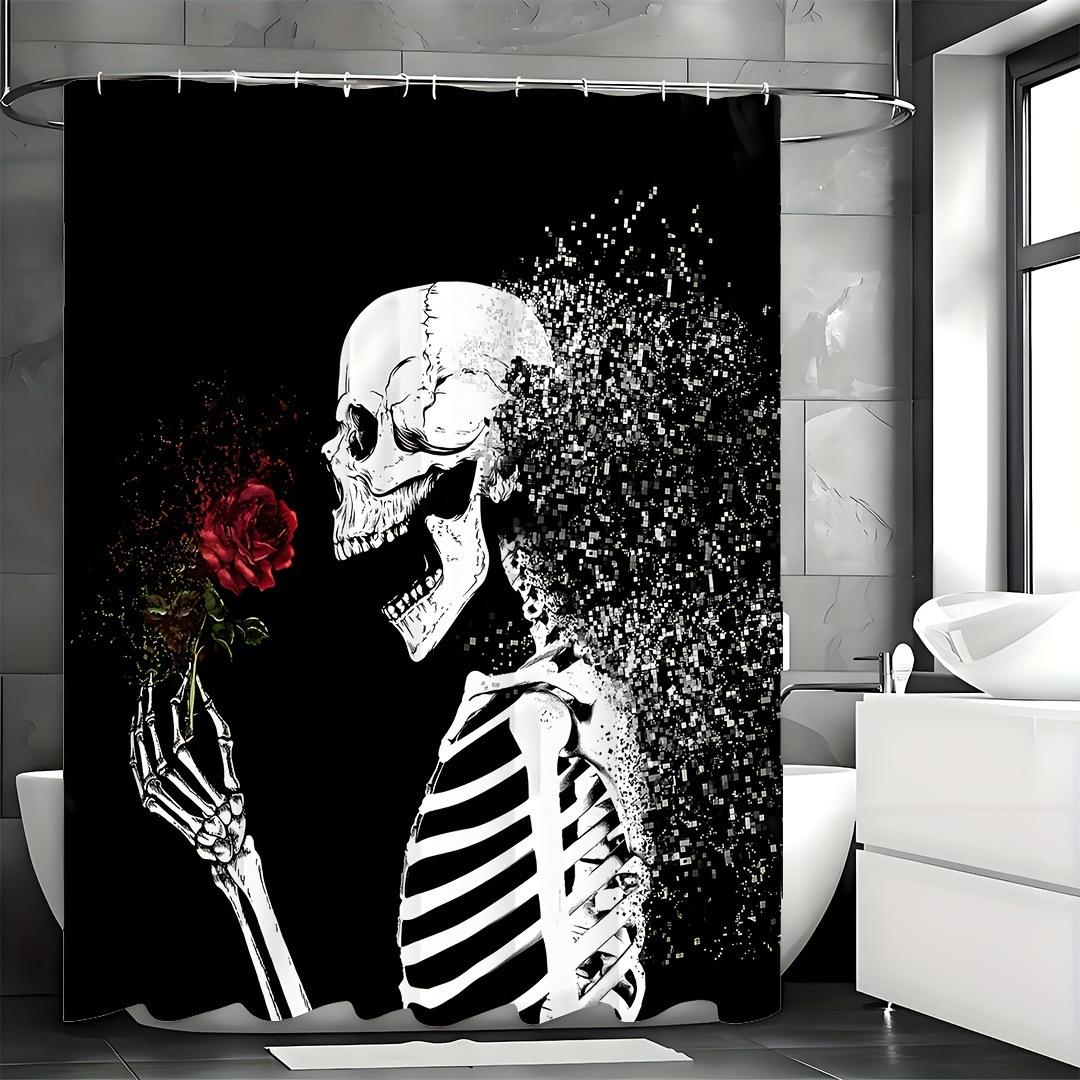 

Red Rose Art Skull Shower Curtain Washable Dirt-Resistant Shower Head Waterproof Polyester Bath Curtain For Home Decor W60H190(CM)-1 Pcs