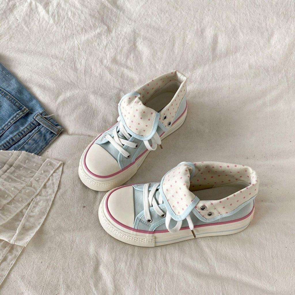 Women's Spring/Autumn Thick-Soled Foldable Canvas Skate Shoes - Dopamine White