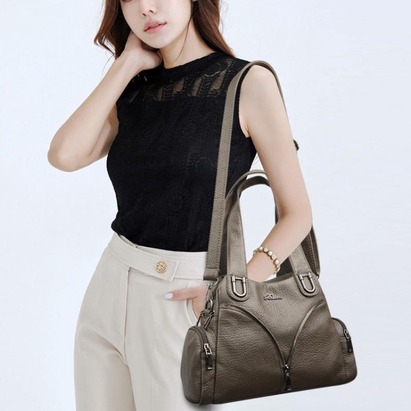 Women'S Handbag 2025 Summer Carving Decor Shoulder Bag Fashion Purse Soft Leather Large Capacity Shopping Handbags Satchel Bag Mom'S Bags