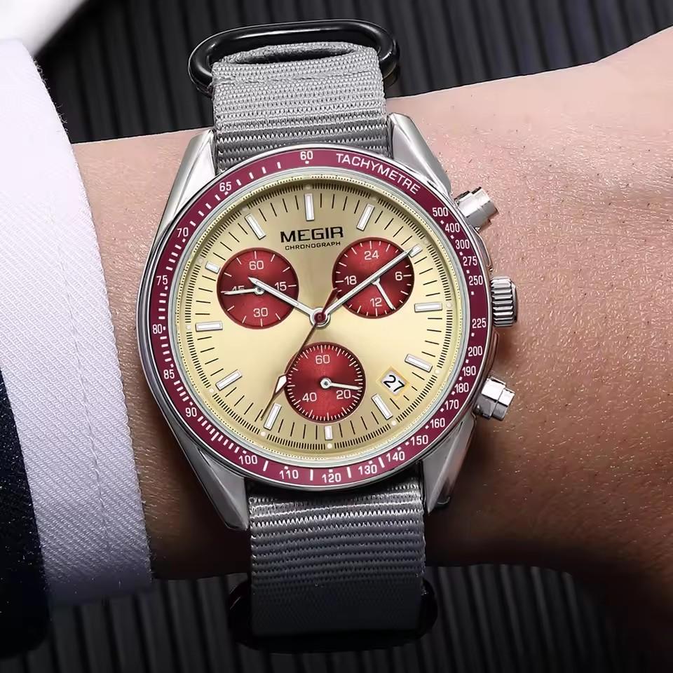 MEGIR 2247 Sport Neue Schwarze Uhr Chronograph Lässiges Leben Gewebtes Armband Quarz Wasserdichte Armbanduhr für Herren