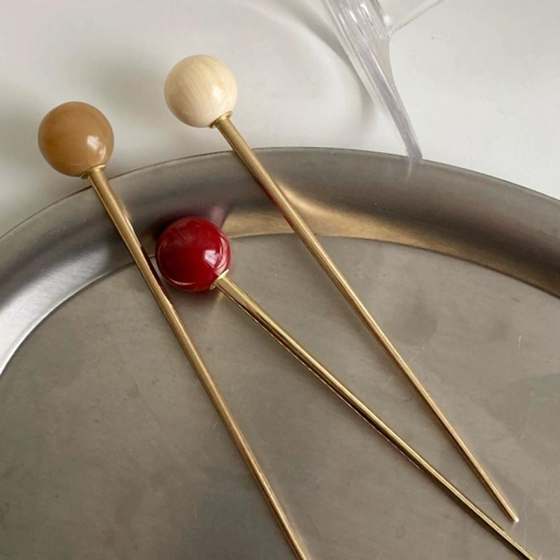 Metal Round Ball Hair Sticks For Women Girl Simple Gold Color Smooth Bead Hair Clips Hair Stick Hair Accessories Jewelry