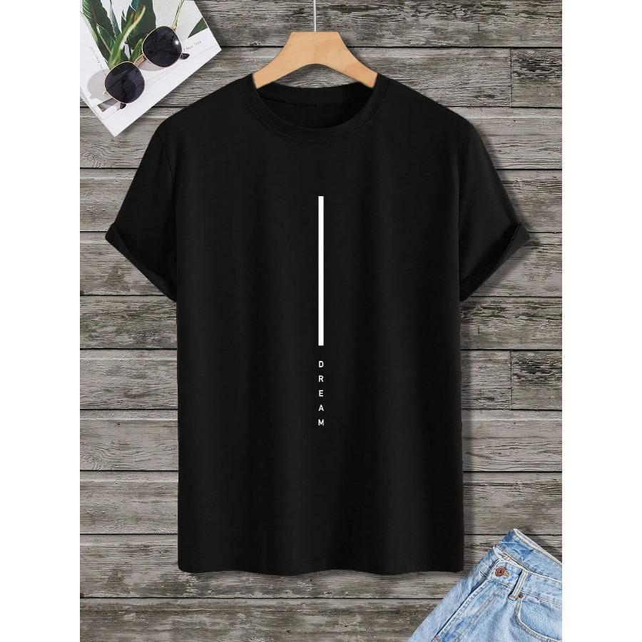 Baumwolle Herren 100% Baumwolle Sommer Loose Fit DREAM Buchstaben bedruckt Slim Fit Casual Sports Rundhals Kurzarm T-Shirt Top
