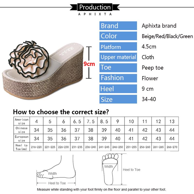 Fashion Aphixta 9cm Platform Wedge Slippers Women Shoes Clog Riband Rose Flowers Sandals Girls Flip Flop Slides Pantoufle Femme