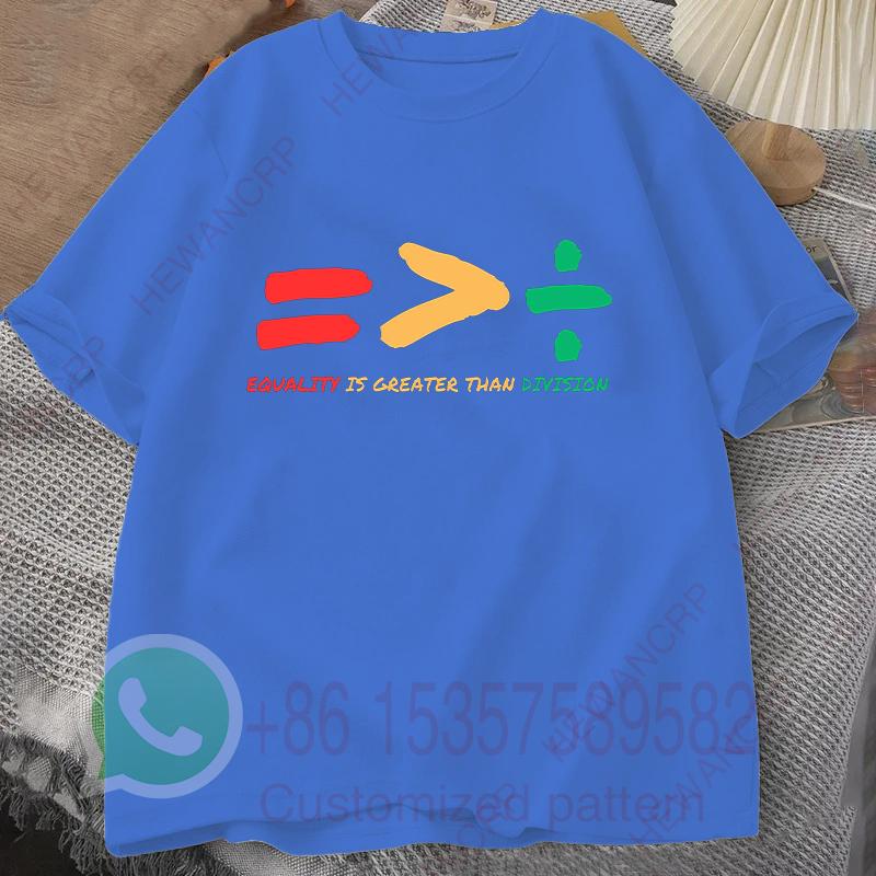 Equality Is Greater Than Division Summer Tracksiut Mens Tshirt Roundneck Pullovers Harajuku Cotton Casual Streetwear