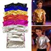 Disco Metallic Top Hip Hop Performance Dancewear Fashion Dance Top  Kids Boys Girls