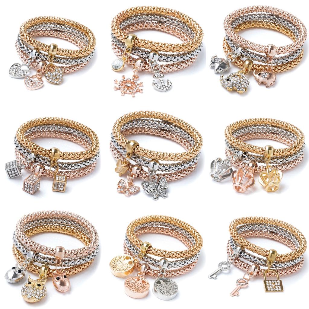 3-in-1 elastic popcorn corn bracelet for women, 3-color gold-plated butterfly crown, boat anchor jewelry, Valentine's Day gift