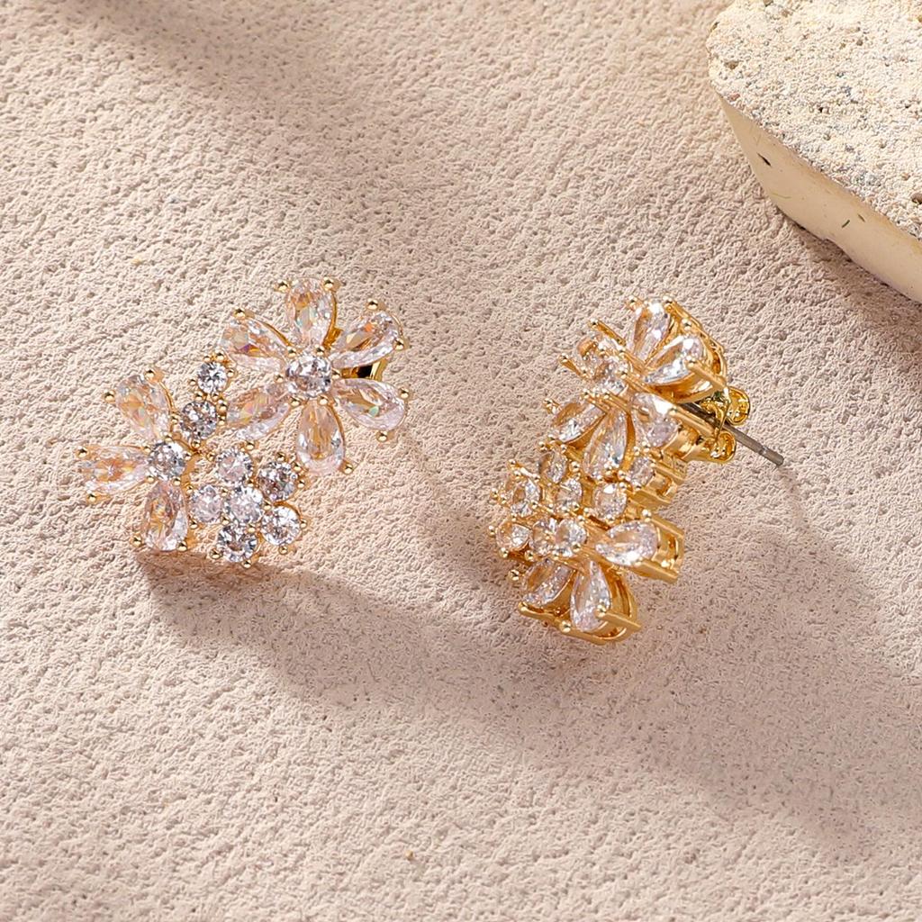 European and American Elegant Flower Zircon Wedding Earrings