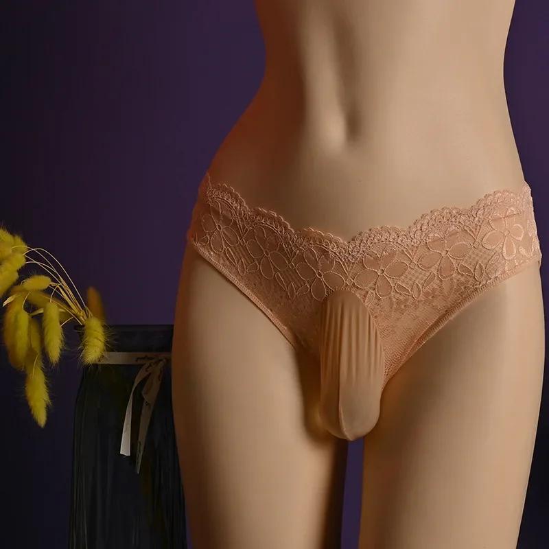 Herren Sexuelle Unterwäsche Sissy Beutel Spitze Höschen Blumen String Niedrige Taille Durchsichtige Slips Durchsichtige Lingerie Schwule Unterhosen